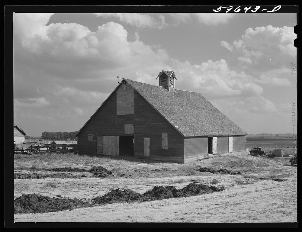 [Untitled photo, possibly related to: Barn and feeding pens and troughs on Tom Reed farm. Lexington, Nebraska]. Sourced from…