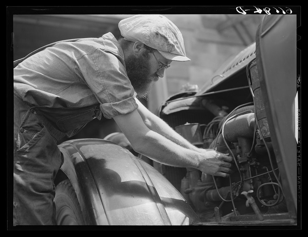 Mechanic at the House of David religious community. Benton Harbor, Michigan. Sourced from the Library of Congress.