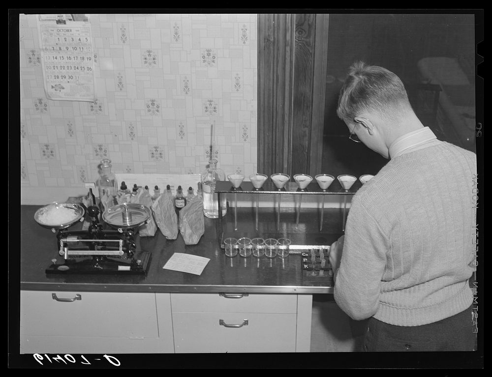 Soil testing laboratory in soil conservation office. Chillicothe, Ross County, Ohio. Sourced from the Library of Congress.