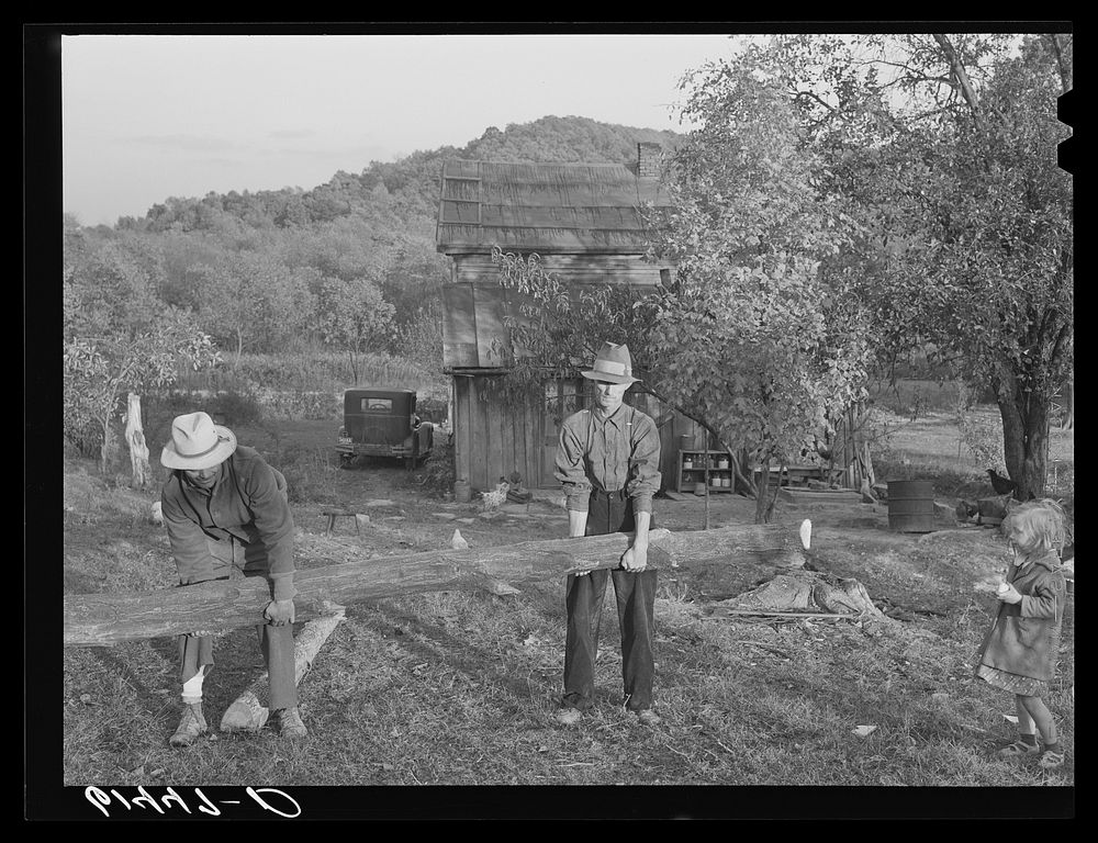 Mr. Lansing and Mr. Coperning, FSA (Farm Security Administration) borrowers, getting wood to cut for fuel. Ross County…