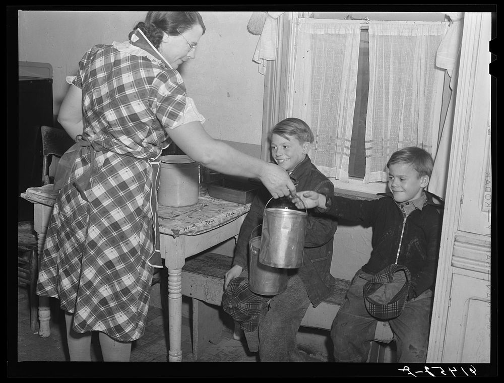 [Untitled photo, possibly related to: Mrs. Sauer packing lunches for children before school. Cavalier County, North Dakota].…