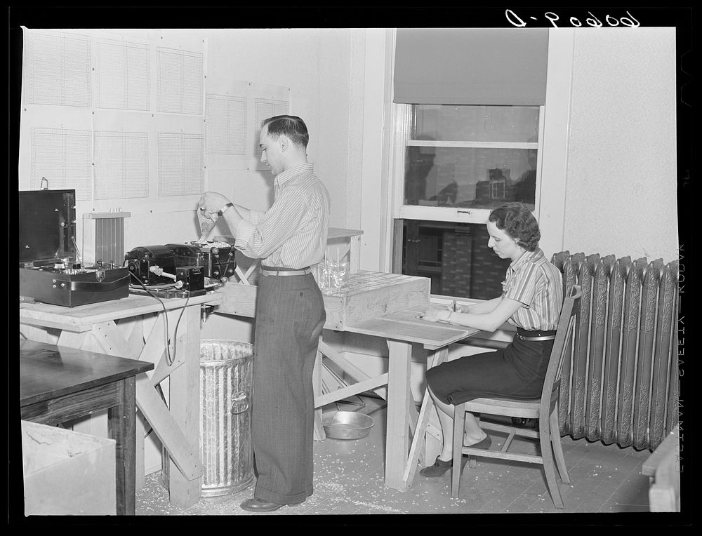 AAA (Agricultural Adjustment Administration) office, Grundy County, Iowa. Tagg-Heppenstal electric moisture tester--tells…