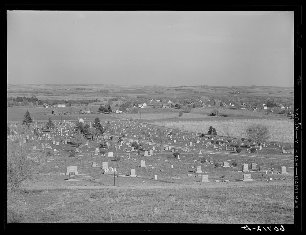 Graveyard and town of Woodbine, Iowa. Sourced from the Library of Congress.