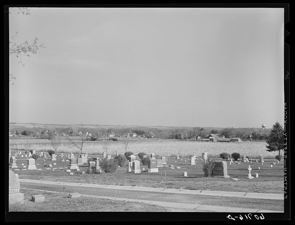 [Untitled photo, possibly related to: Graveyard and town of Woodbine, Iowa]. Sourced from the Library of Congress.