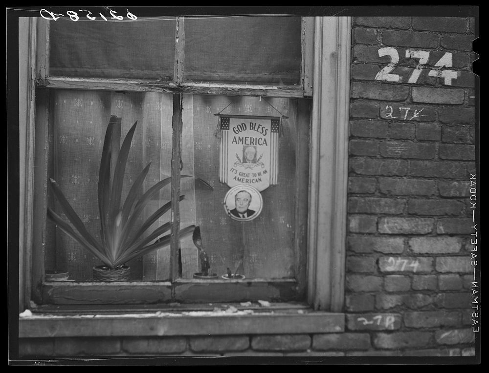 Window in home of unemployed steelworker. Ambridge, Pennsylvania. Sourced from the Library of Congress.