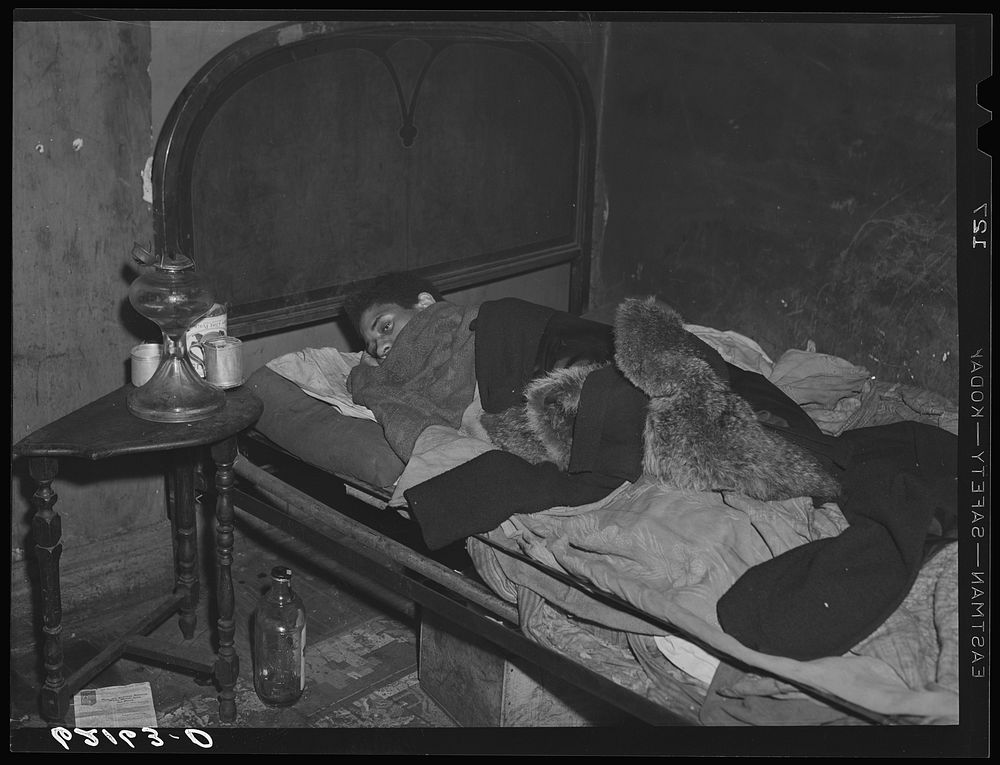 Mother of five children, sick in bed. Aliquippa, Pennsylvania. Sourced from the Library of Congress.