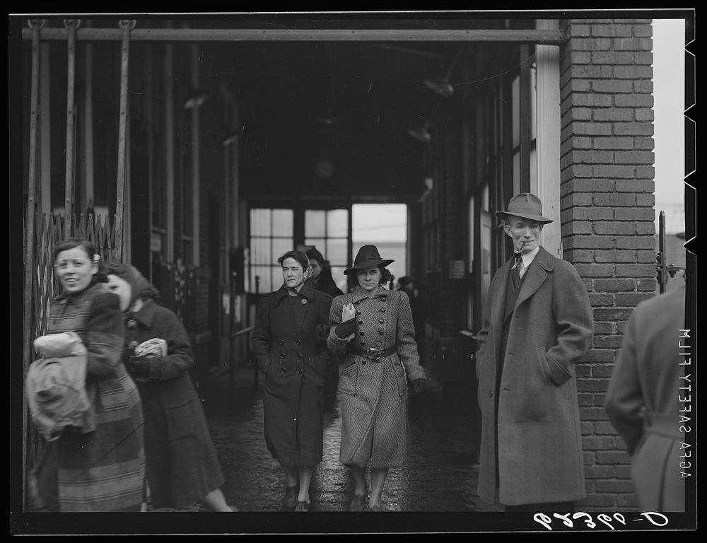 Quitting time. National Electric Products Comapany. Man on right is company detective. Ambridge, Pennsylvania. Sourced from…