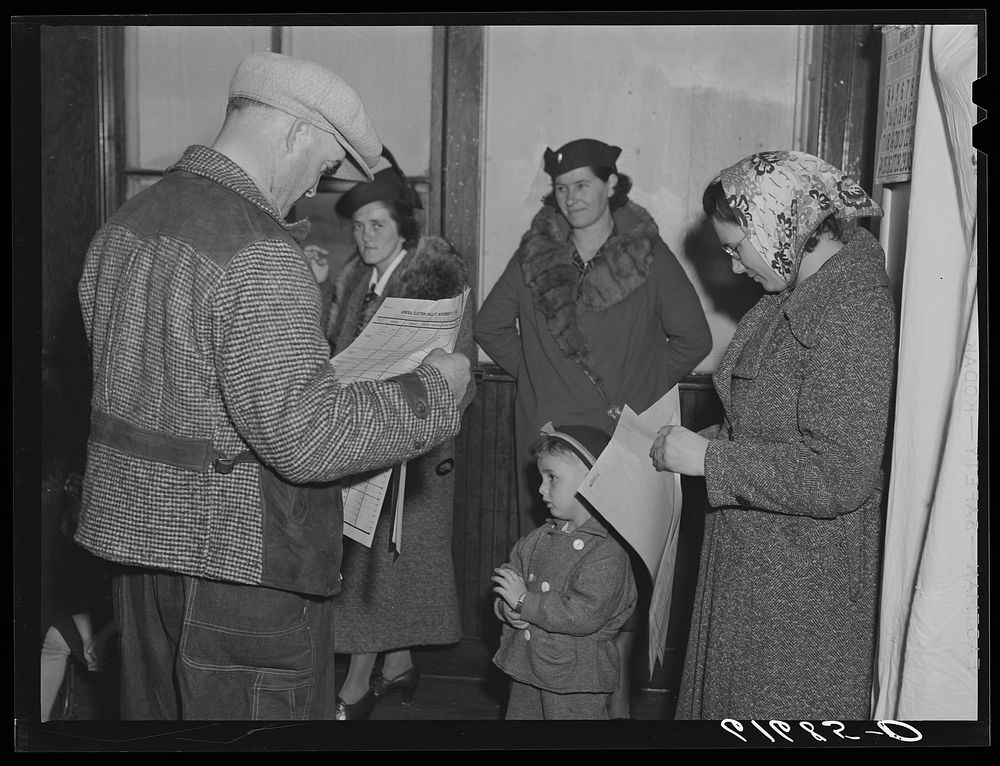 [Untitled photo, possibly related to: Waiting to vote. Presidential election, November 1940. McIntosh County, North Dakota].…