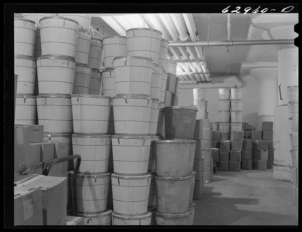 [Untitled photo, possibly related to: Butter at Fulton Market cold storage plant. Chicago, Illinois]. Sourced from the…
