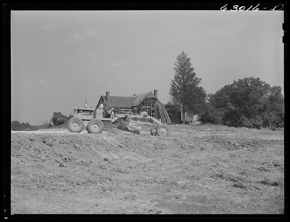 Road construction where garden was last year. Construction of naval ammunition depot. Martin County, Indiana. Sourced from…