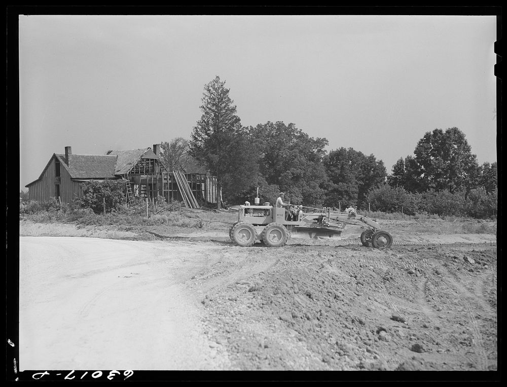[Untitled photo, possibly related to: Road construction where garden was last year. Construction of naval ammunition depot.…