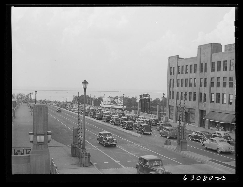 [Untitled photo, possibly related to: Five p.m. traffic on North Shore Boulevard. Chicago, Illinois]. Sourced from the…