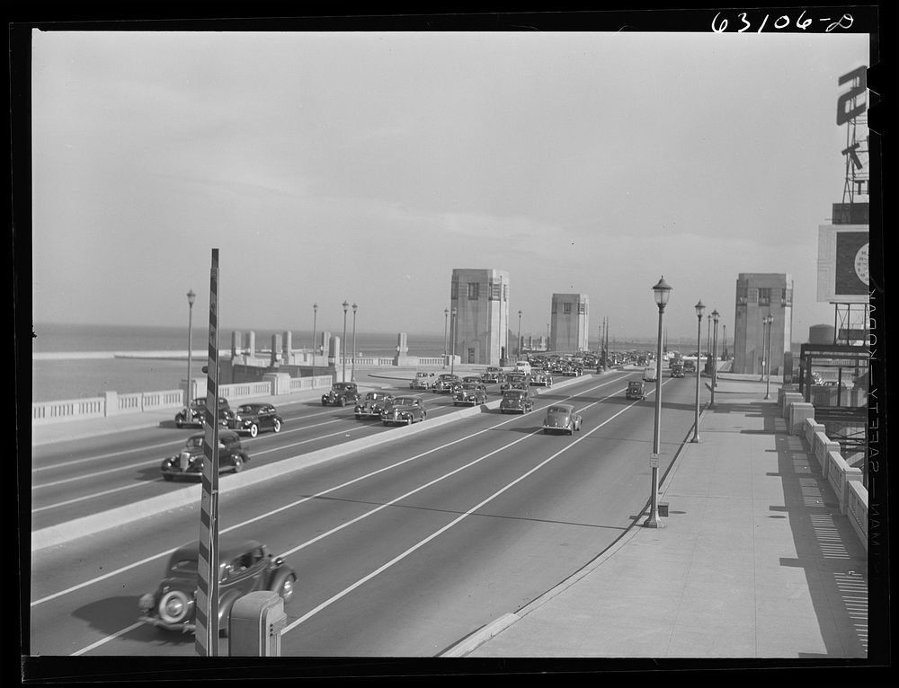 [Untitled photo, possibly related to: Five p.m. traffic on North Shore Boulevard. Chicago, Illinois]. Sourced from the…