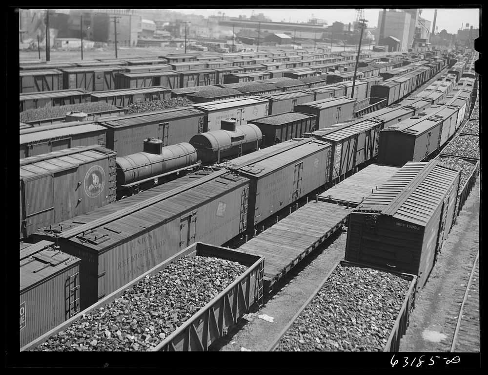 Railroad yards. Milwaukee, Wisconsin. All time records for amount of freight in yards are being set. Sourced from the…