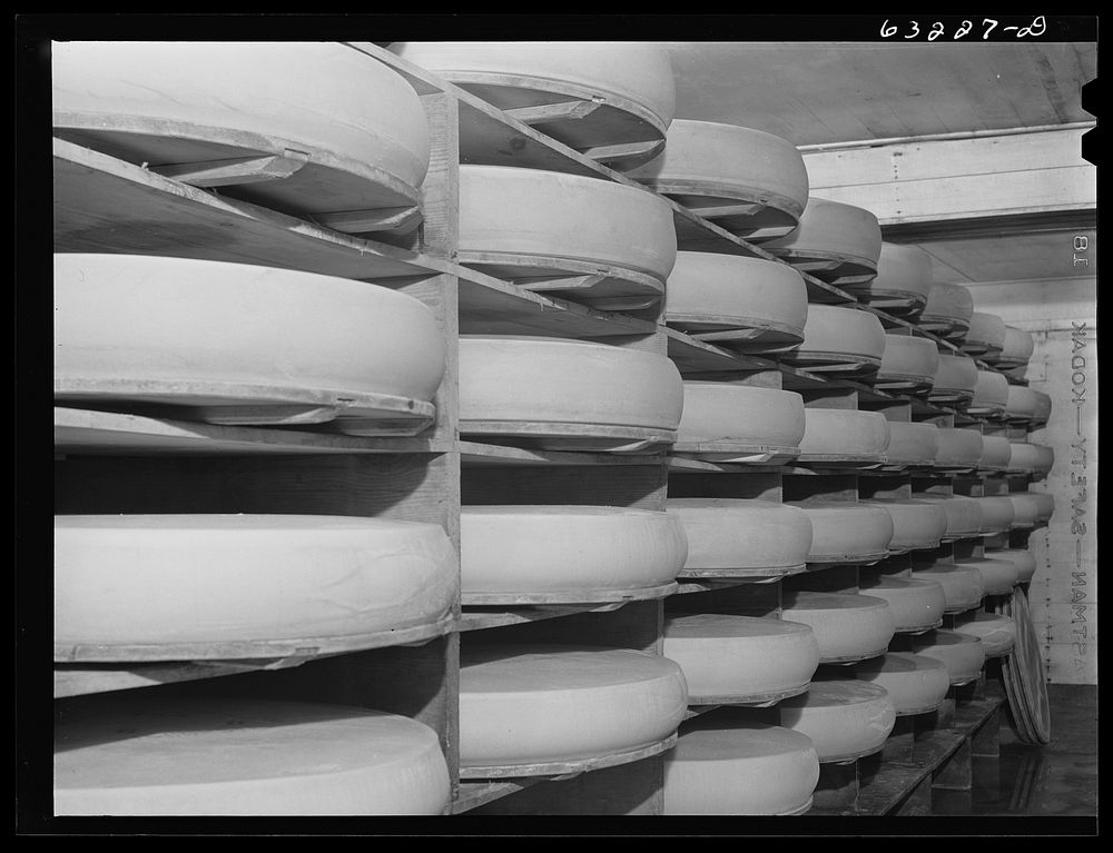 [Untitled photo, possibly related to: Swiss cheese in storage. Madison, Wisconsin]. Sourced from the Library of Congress.