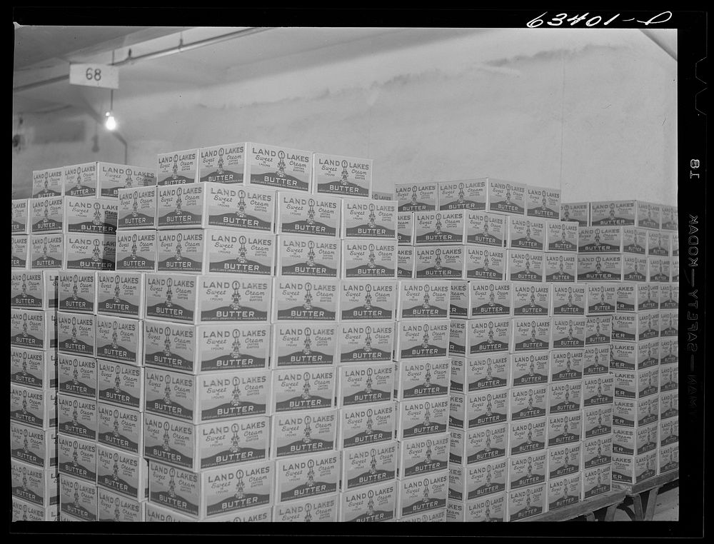 Packaged butter. Land O'Lakes plant, Minneapolis, Minnesota. Sourced from the Library of Congress.