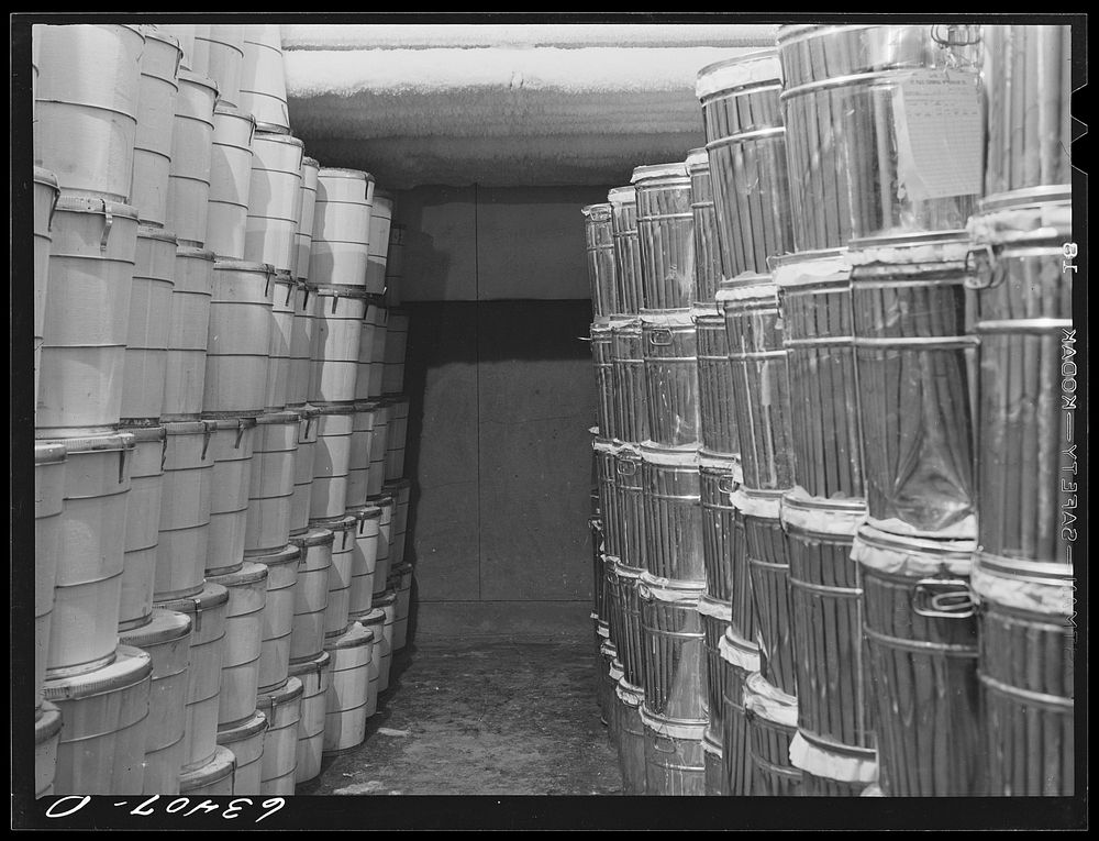 Butter and cream in cold storage. Land O'Lakes plant, Minneapolis, Minnesota. Sourced from the Library of Congress.