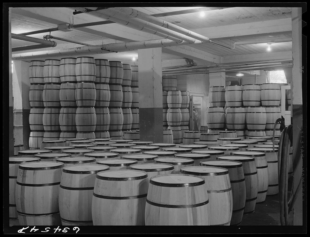 Barrels of powdered milk at condensary. Antigo, Wisconsin. Sourced from the Library of Congress.