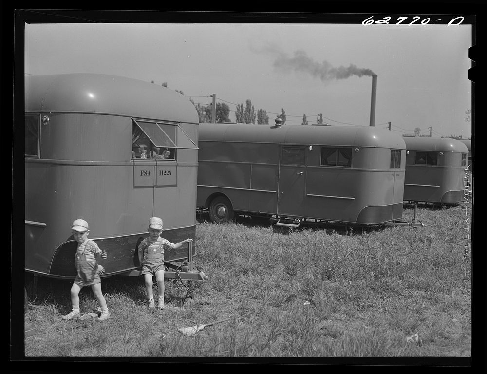 [Untitled photo, possibly related to: "Trailer service unit" of water faucet and garbage pail is provided for every ten…