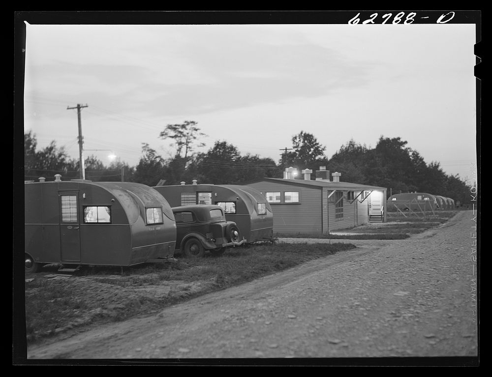 FSA (Farm Security Administration) trailer camp for defense workers at night. Erie, Pennsylvania. Sourced from the Library…