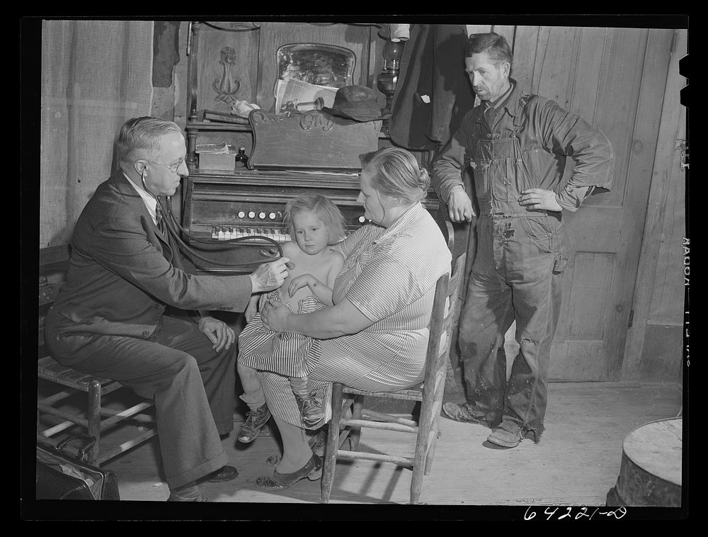 Scott County, Missouri. Doctor visits sick child at home. Sourced from the Library of Congress.