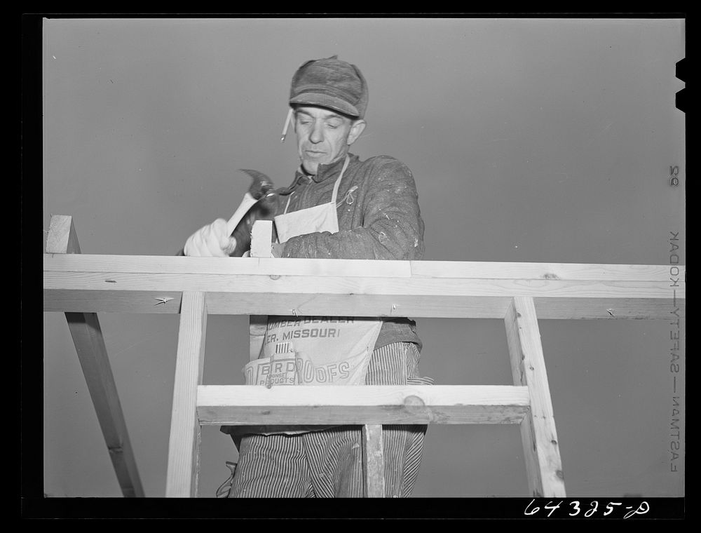[Untitled photo, possibly related to: Bates County relocation project, Missouri. Construction of a farm unit on land bought…