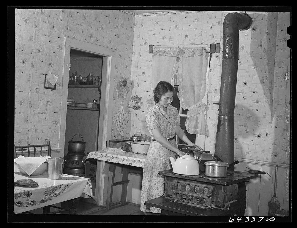 Bates County relocation project, Missouri. Mrs. Fred Whitesell who moved with the aid of FSA (Farm Security Administration)…