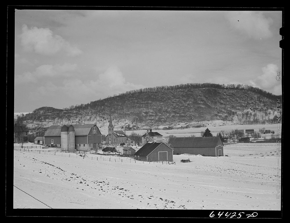 Farms and village in Wisconsin dairy country. Sourced from the Library of Congress.