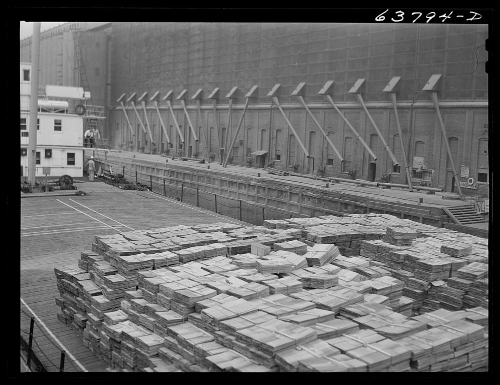 [Untitled photo, possibly related to: Grain elevator with loading chutes. Superior, Wisconsin]. Sourced from the Library of…