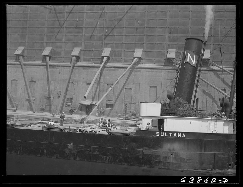 Loading grain boat. Superior, Wisconsin. Sourced from the Library of Congress.