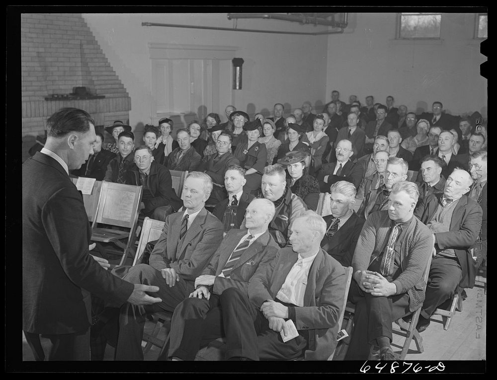 Williston, North Dakota. Farmers' union meeting with the county commissioners to protest the selling of land to corporation…