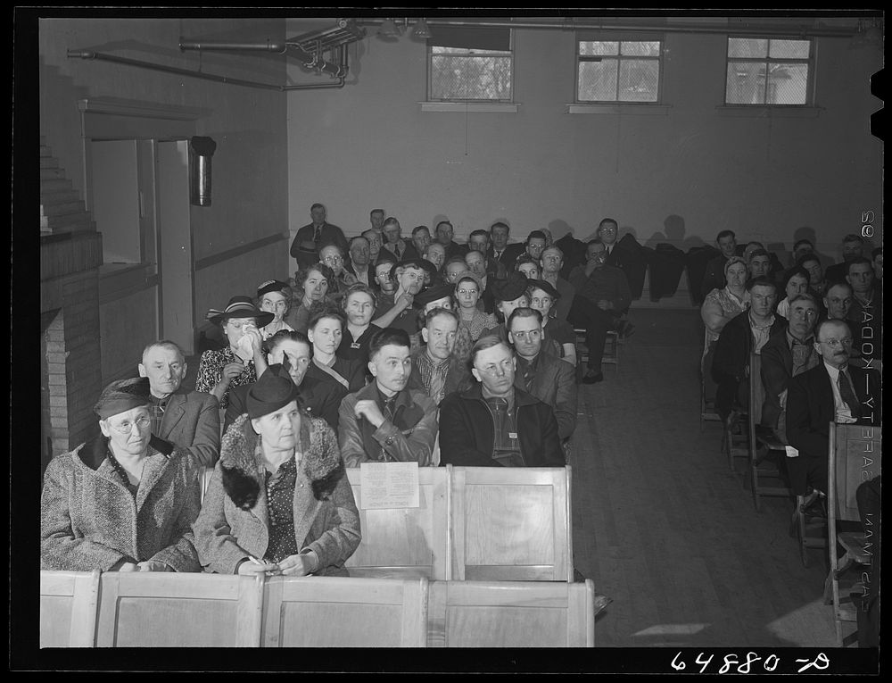 Williston, North Dakota. Farmers' union meeting with the county commissioners to protest the selling of land to corportation…