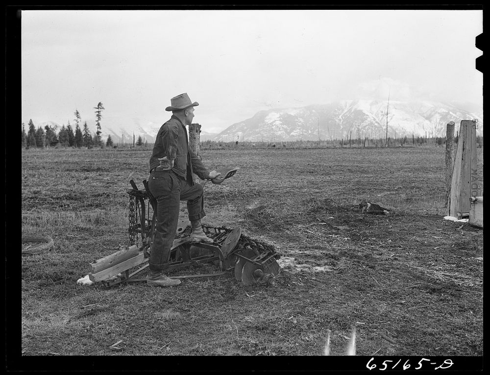Flathead Valley special area project, Montana. John Wardon looking over land he cleared last year with the aid of a FSA…