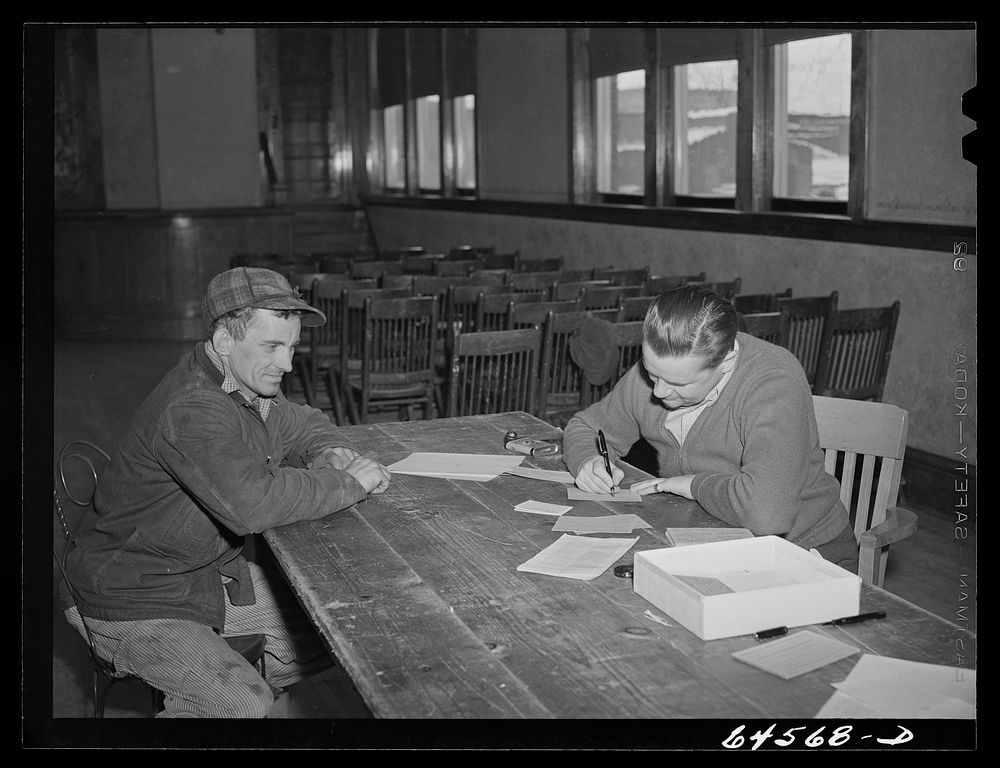 [Untitled photo, possibly related to: Stewart, Minnesota. Selective Service registration for men twenty to forty-four not…
