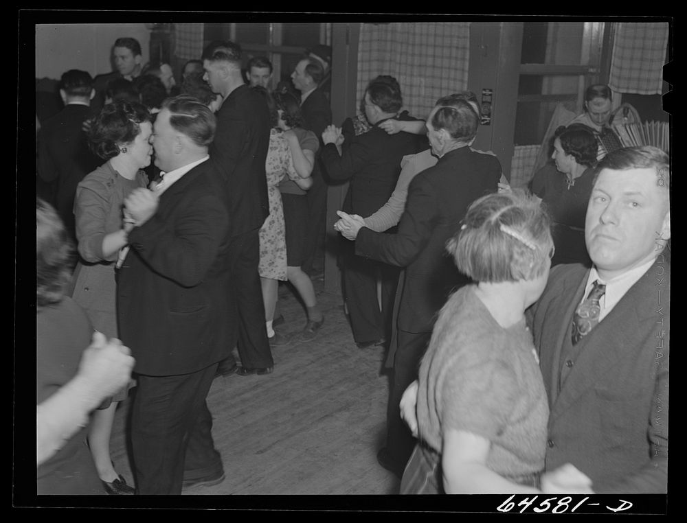 [Untitled photo, possibly related to: Meeker County, Minnesota. Farmers' dance in crossroads store]. Sourced from the…