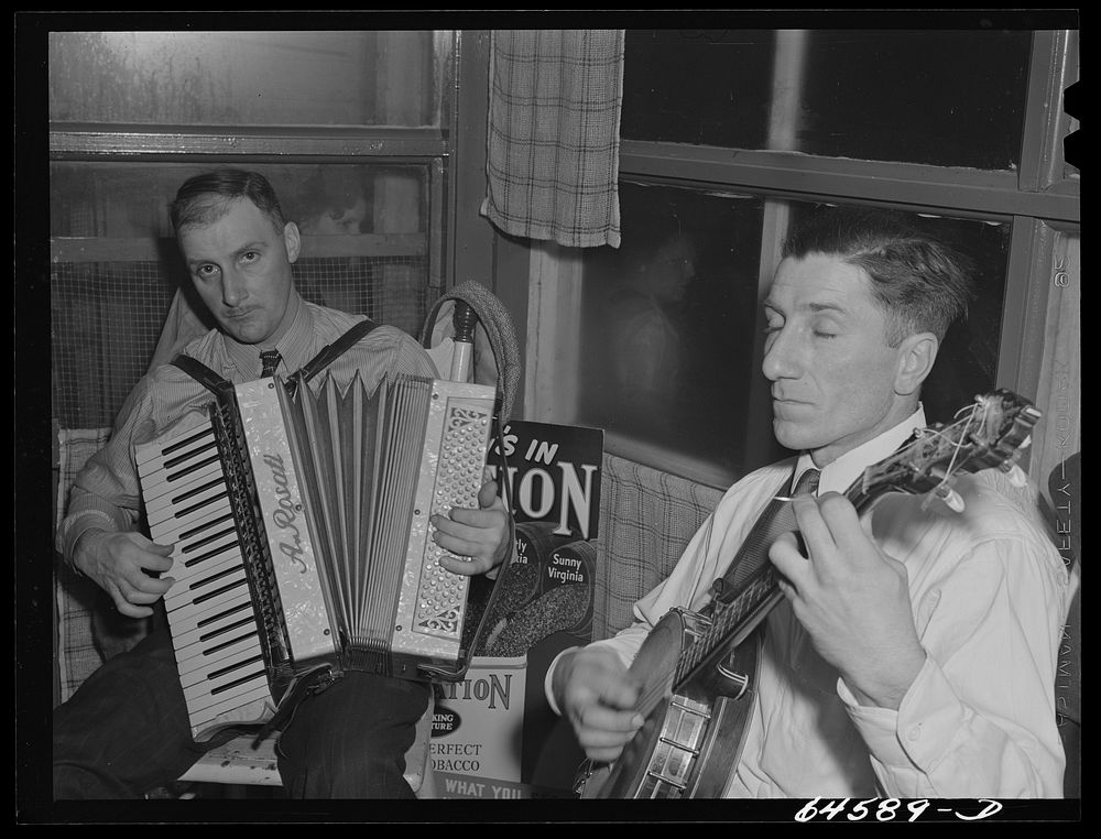 Meeker County, Minnesota. Music supplied by two Meeker County farmers for dance at crossroads store. Sourced from the…