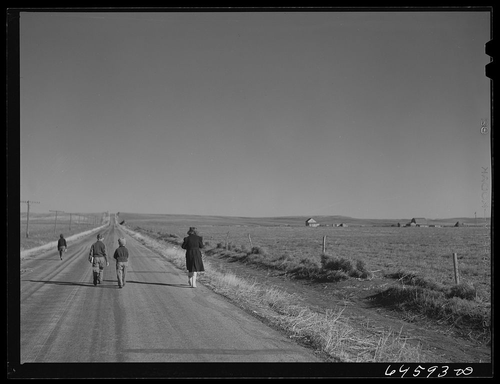 [Untitled photo, possibly related to: Mobridge, South Dakota (vicinity). Farm children going home from school]. Sourced from…