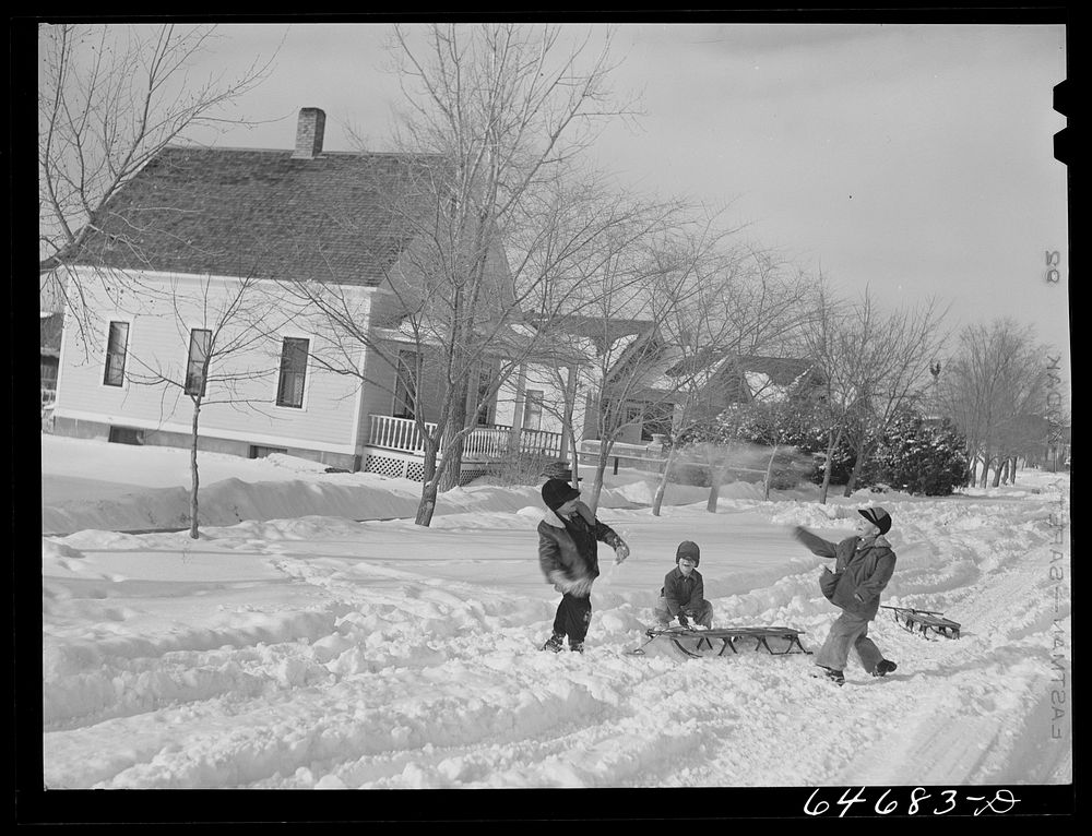 Richardton, North Dakota. Snowfight. Sourced from the Library of Congress.