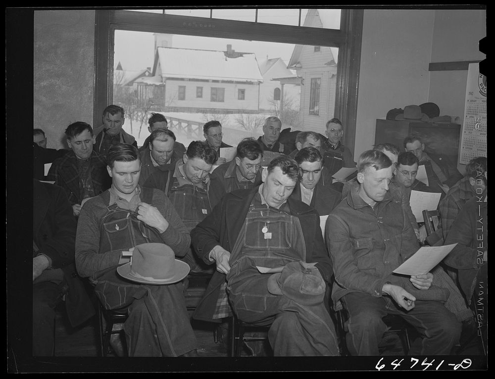Gladstone, North Dakota. Farmers attending Food for Victory meeting sponsored by the U.S. Department of Agriculture. Sourced…