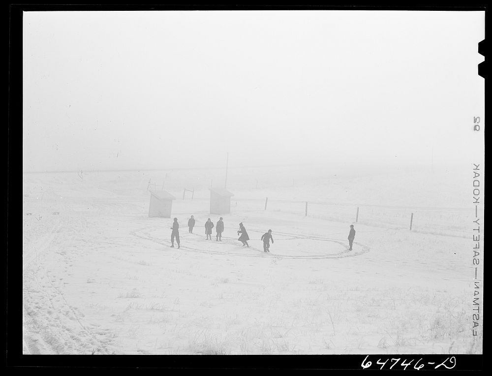[Untitled photo, possibly related to: Morton County, North Dakota. Playing "cut the pie" or "fox and geese" at noon recess…