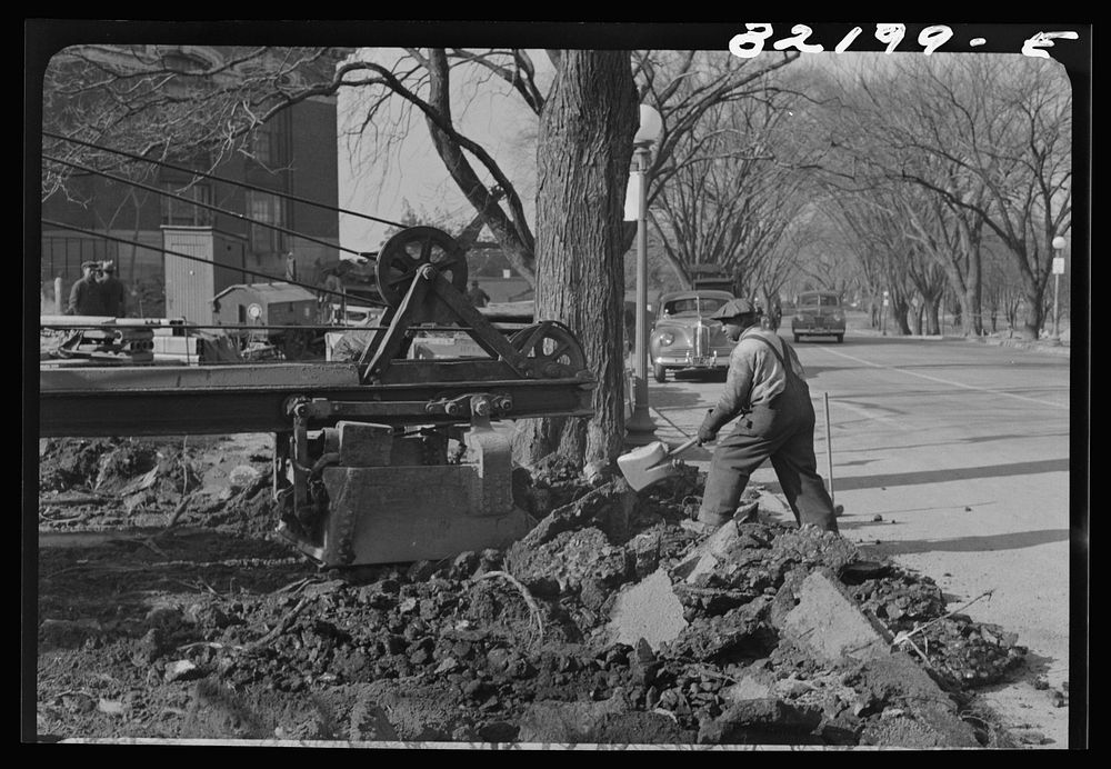 Washington, D.C. Clearing earth and old paving for extension of Independence Avenue at Fourteenth. Sourced from the Library…