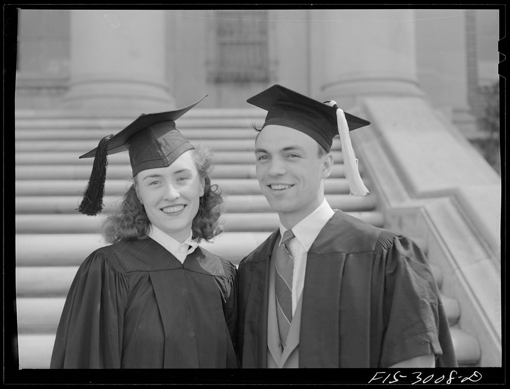 Bob Aden and his wife, Marion, on graduation day. University of Nebraska, Lincoln. Sourced from the Library of Congress.