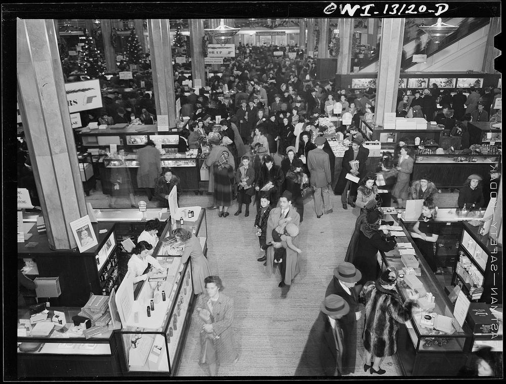 New York, New York. R. H. Macy and Company department store during the week before Christmas. Sourced from the Library of…