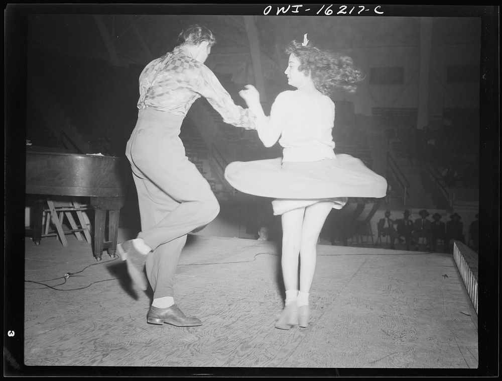 Detroit, Michigan. Jitterbug dancing as part of the entertainment at a scrap salvage rally sponsored by the Work Projects…