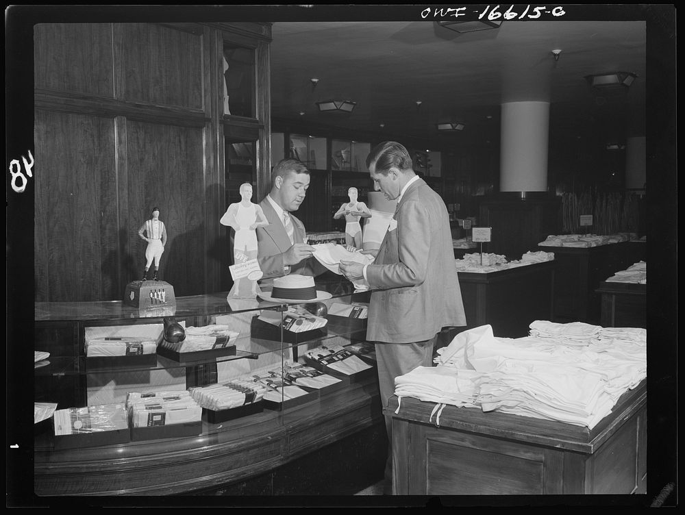 Detroit, Michigan. Buying men's shorts in the Crowley-Milner department store. Sourced from the Library of Congress.
