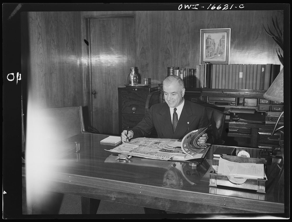 [Untitled photo, possibly related to: Detroit, Michigan. Executive at the Crowley-Milner department store]. Sourced from the…