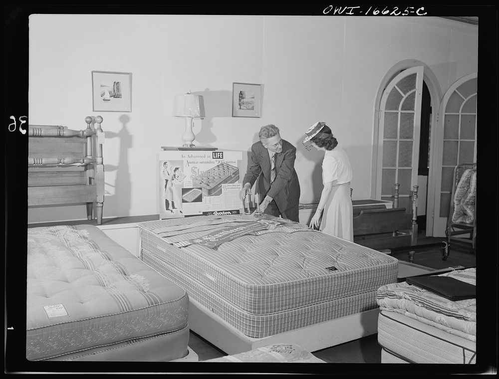 Detroit, Michigan. Selling mattresses at the Crowley-Milner department store. Sourced from the Library of Congress.