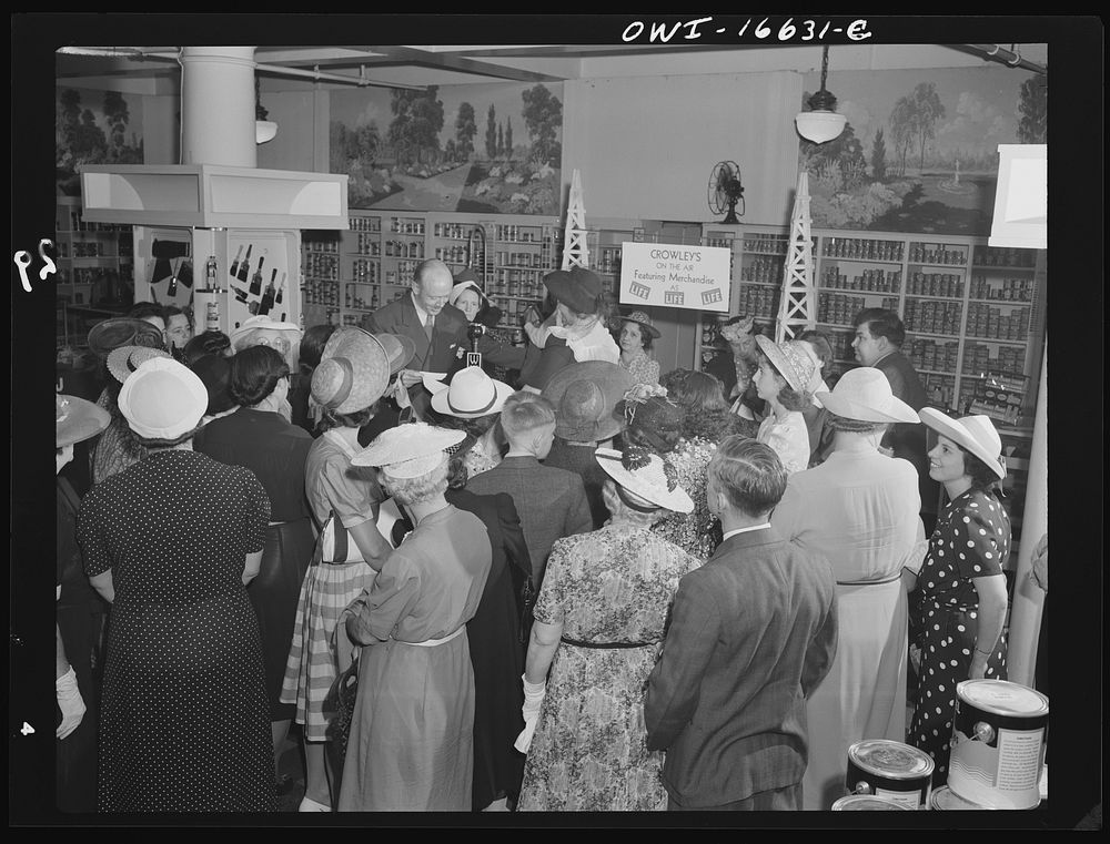 Detroit, Michigan. Radio broadcast in the Crowley-Milner department store. Sourced from the Library of Congress.