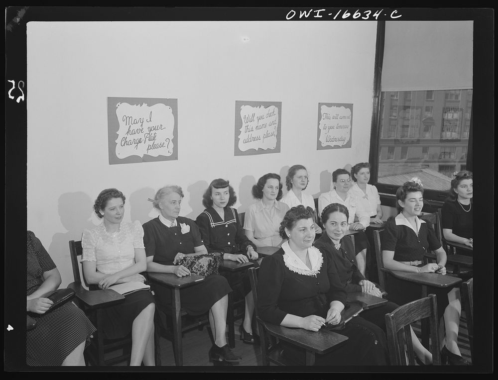 Detroit, Michigan. Class for receivers of telephone orders at the Crowley-Milner department store. Sourced from the Library…