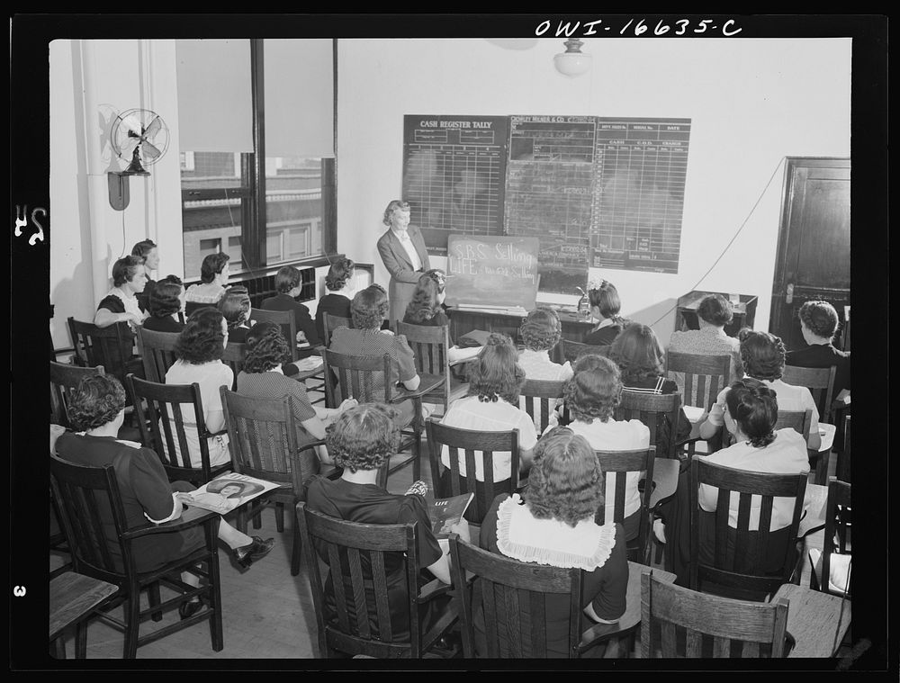 Detroit, Michigan. Class for telephone operators at the Crowley-Milner department store. Sourced from the Library of…